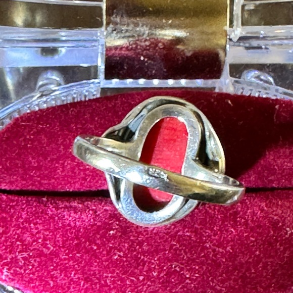 Vintage Marked Sterling Silver Ring with Red Coral Gemstone - size 6 1/4 - Picture 6 of 9